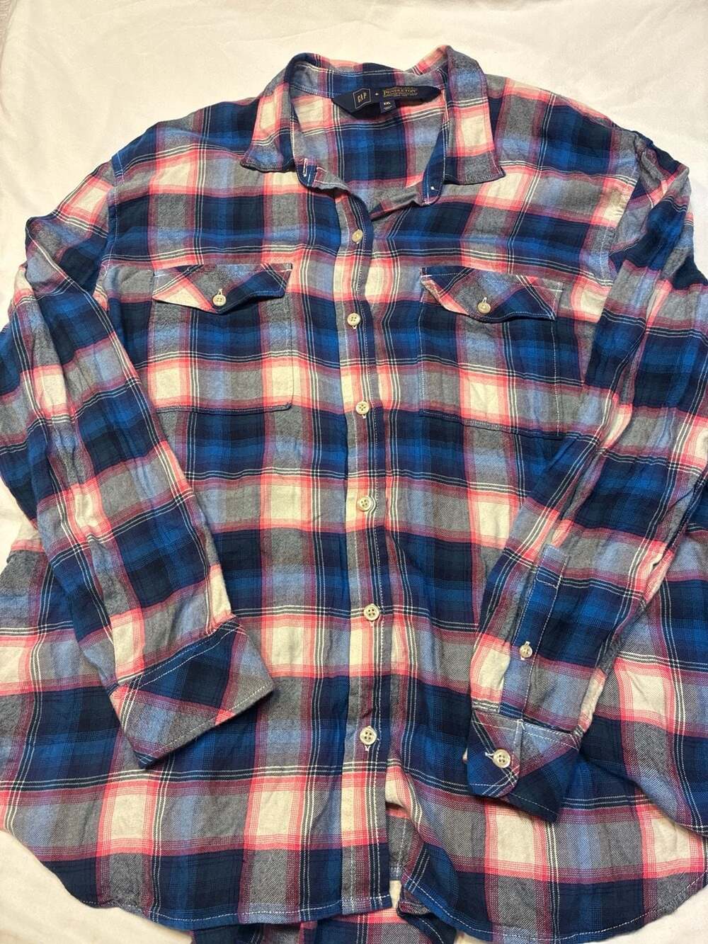 GAP x Pendleton Women's Plaid Flannel Boyfriend Shirt Size XXL Blue Pink